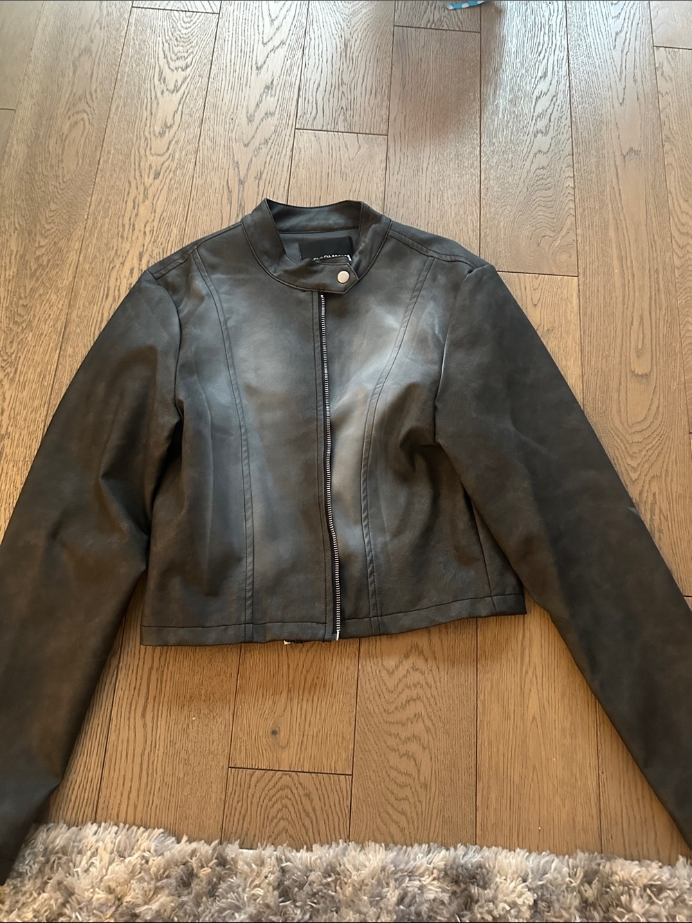 Women's Black Leather Moto Jacket (size L)